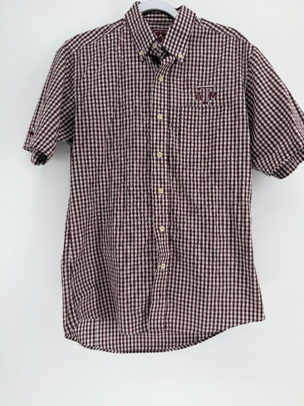Antigua Texas A&M Aggies Shirt Me Medium Maroon White short Sleeve Button Up
